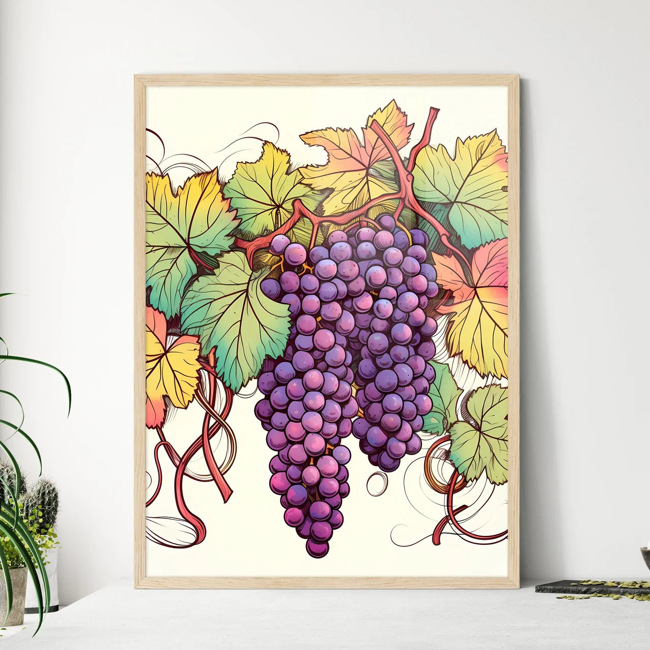 Bunch Of Grapes On A Vine Art Prin - Framed Art Print