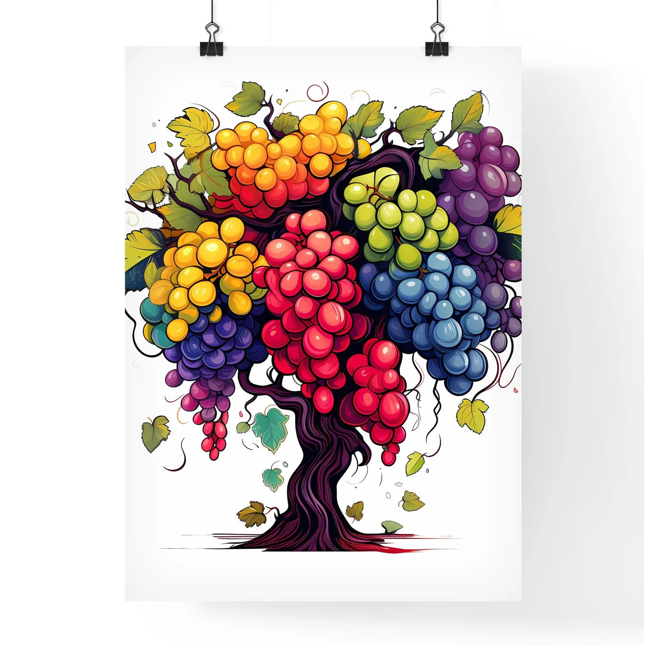 Colorful Tree With Many Grapes Art Prin Poster