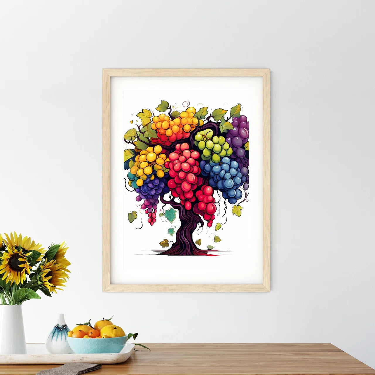 Colorful Tree With Many Grapes Art Prin - Kitchen Hangings