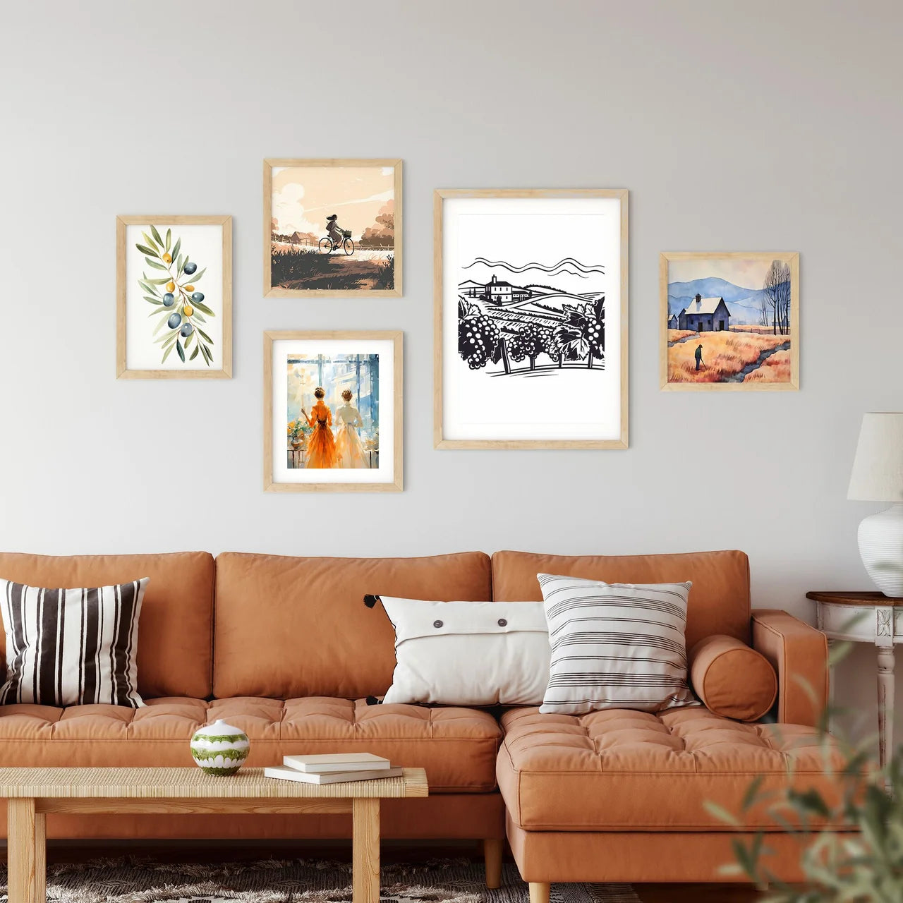 Black And White Drawing Of A Vineyard Art Pr Framed Print