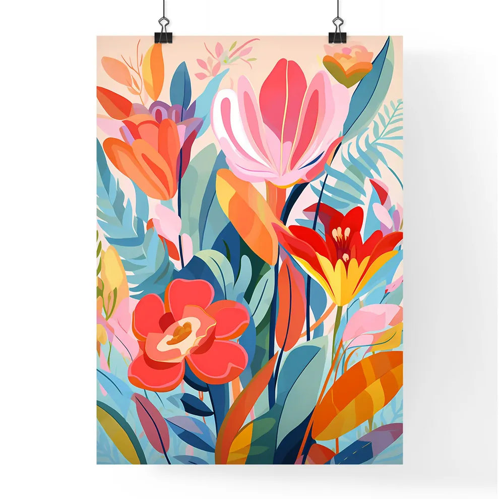 Colorful Flowers And Leaves Art Prin Poster