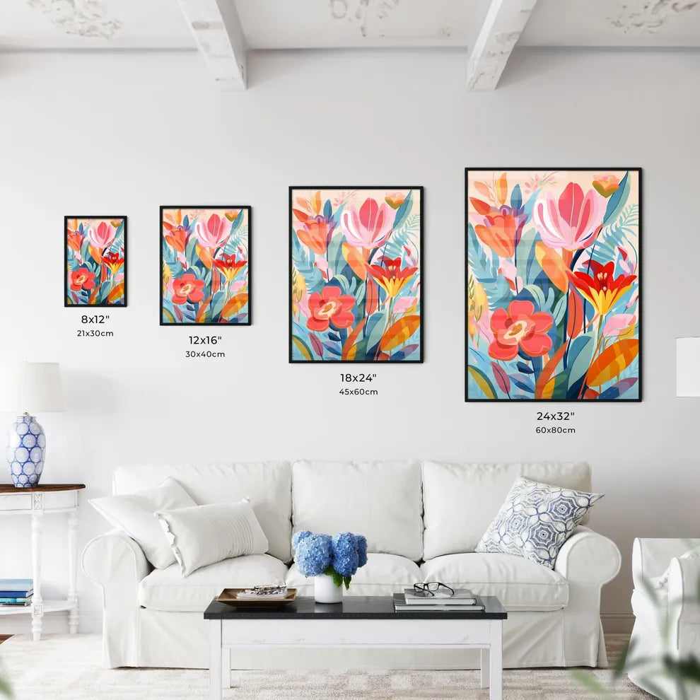 Colorful Flowers And Leaves Art Prin Wall Art
