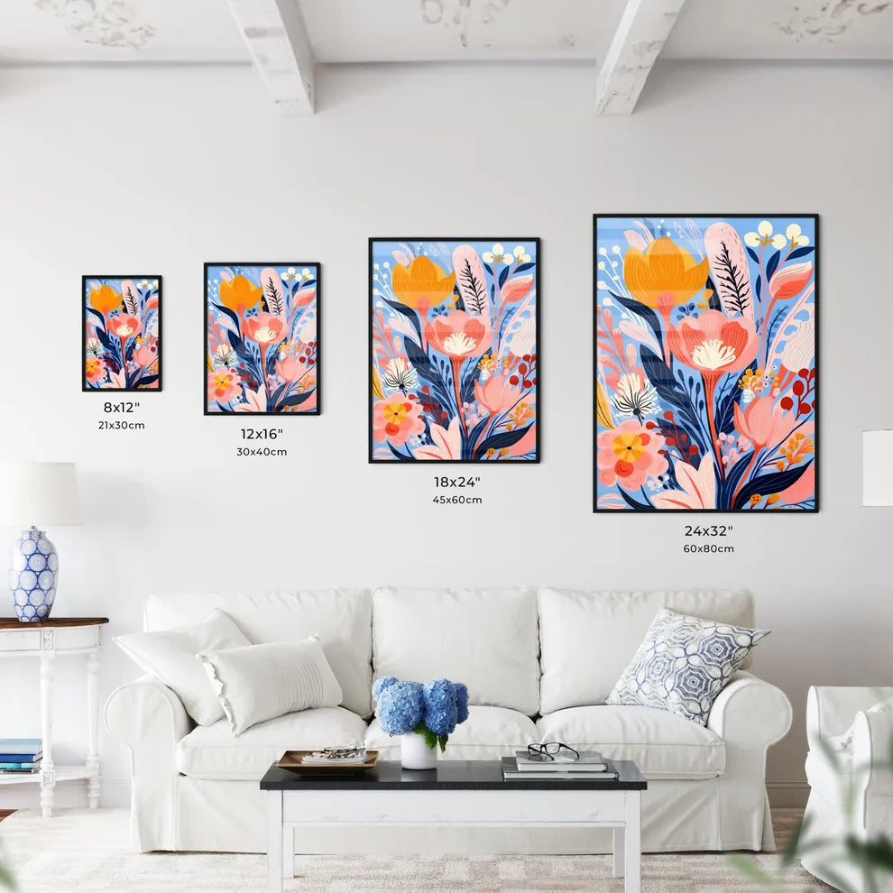 Colorful Flowers And Leaves Art Prin Wall Art