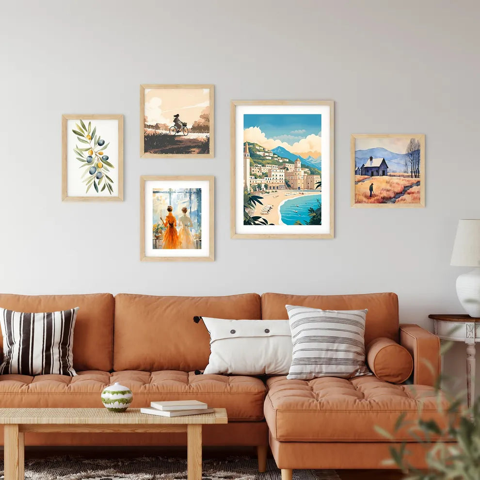 Beach With Buildings And Mountains Art Print Custom Print