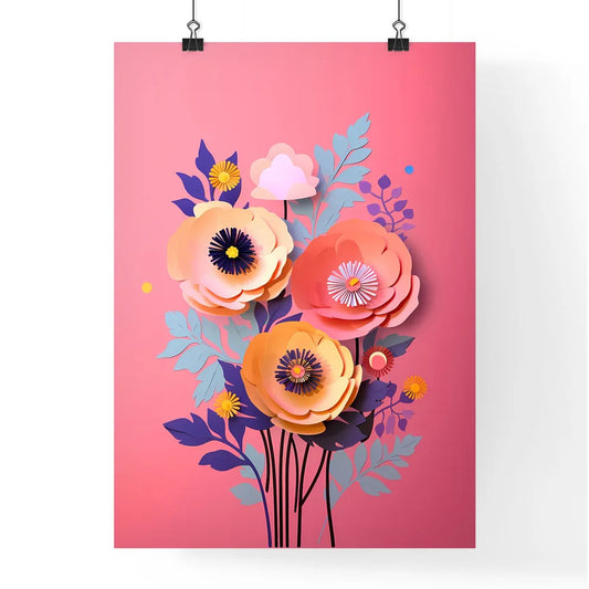 Paper Flowers On A Pink Background Art Prin Poster