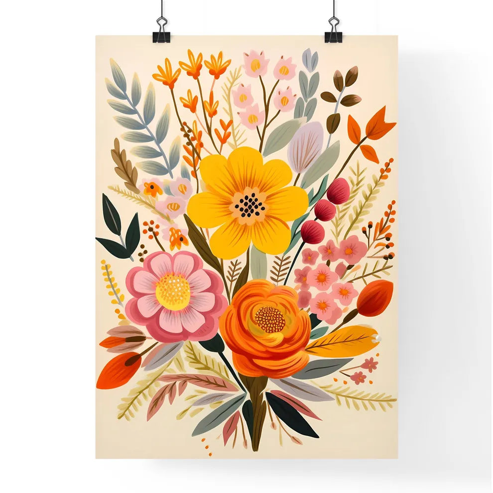Colorful Flowers And Leaves Art Prin Poster