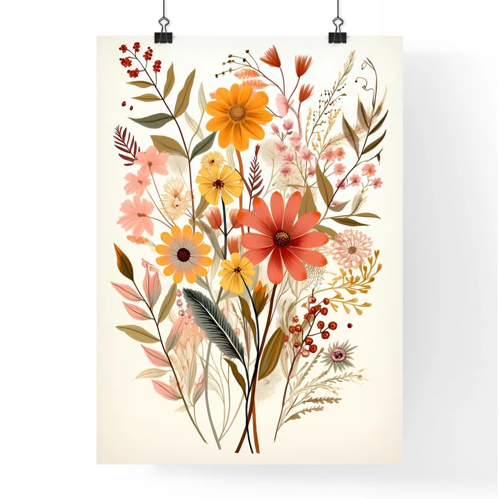 Colorful Flowers And Leaves Art Prin Poster