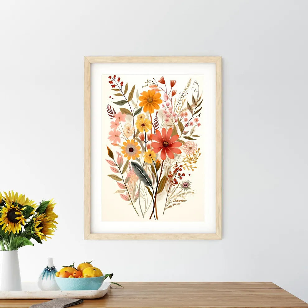 Colorful Flowers And Leaves Art Prin - Kitchen Hangings