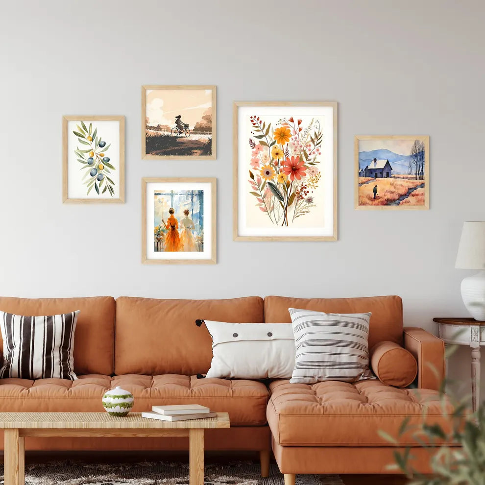 Colorful Flowers And Leaves Art Prin Framed Print