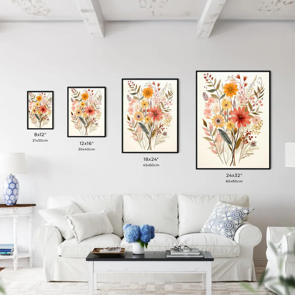 Colorful Flowers And Leaves Art Prin Wall Art