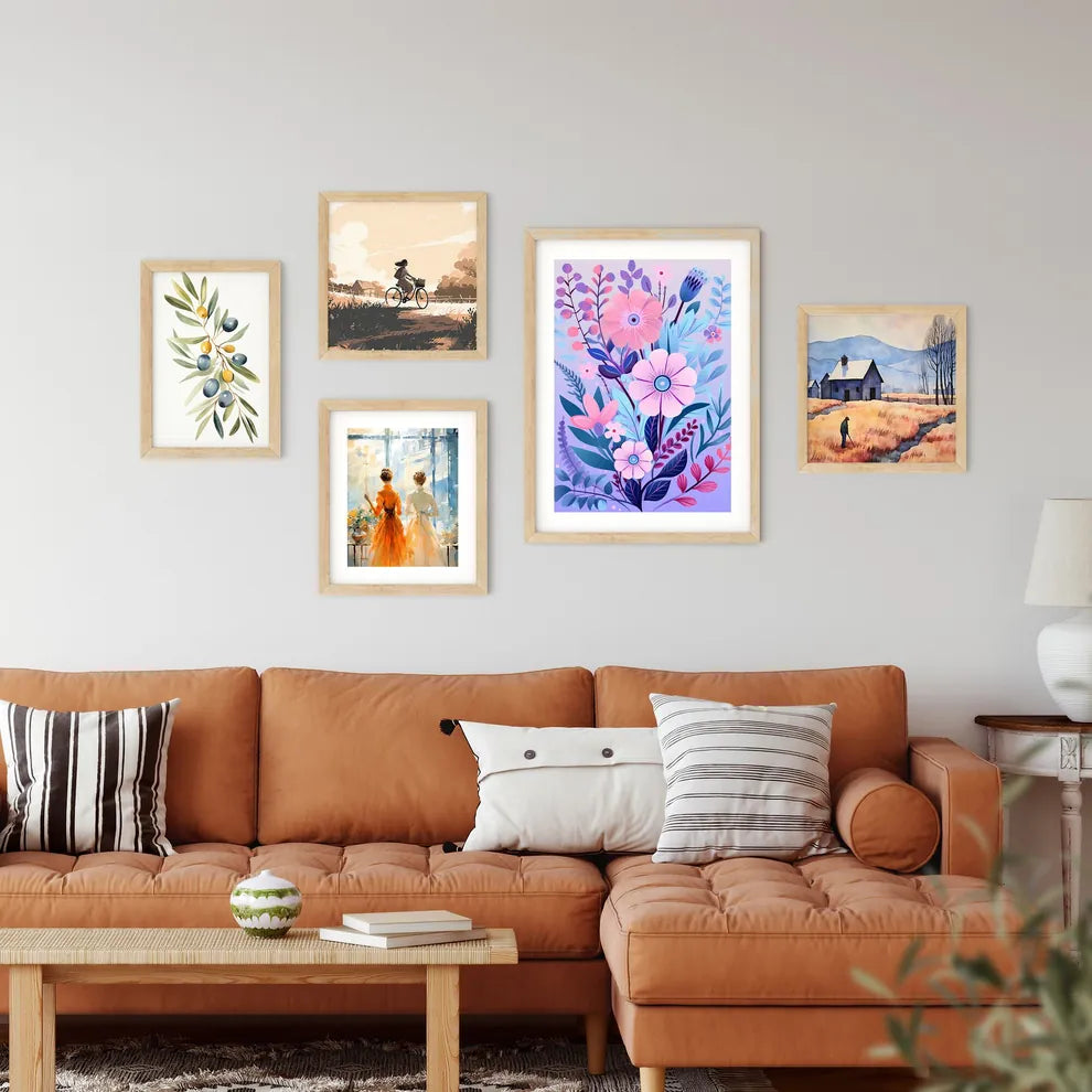 Colorful Flower Arrangement With Leaves And  Framed Print