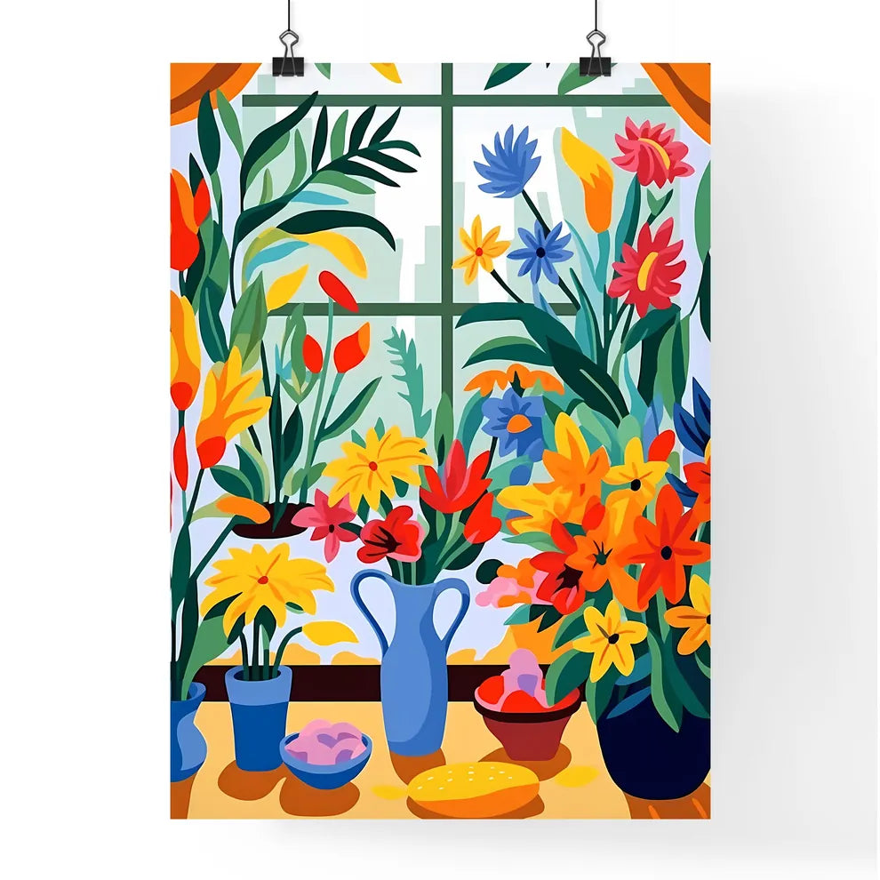 Colorful Flowers In A Window Art Prin Poster