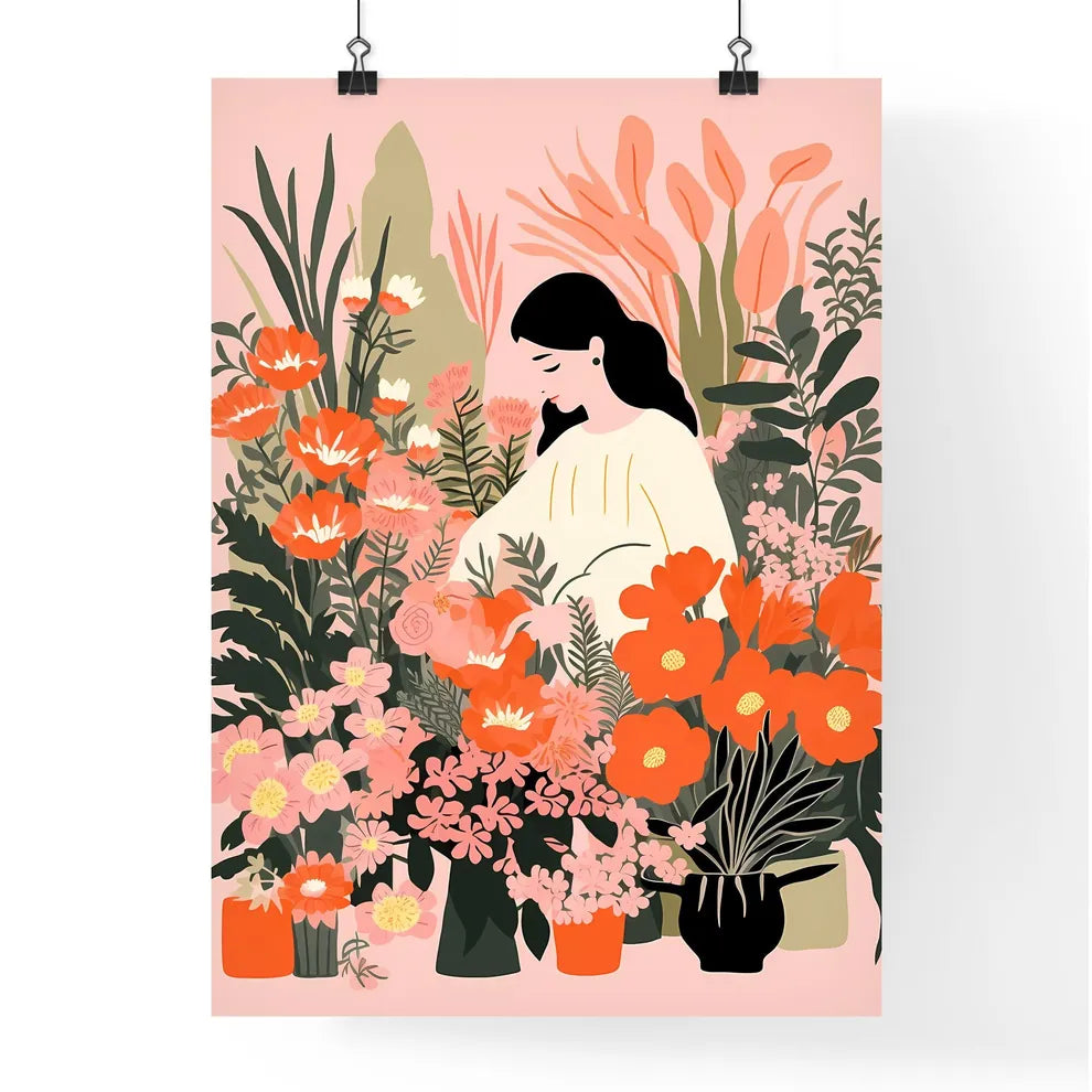 Woman In A Garden Of Flowers Art Prin Poster