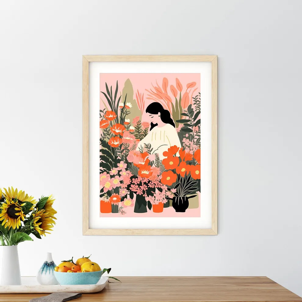 Woman In A Garden Of Flowers Art Prin - Kitchen Hangings