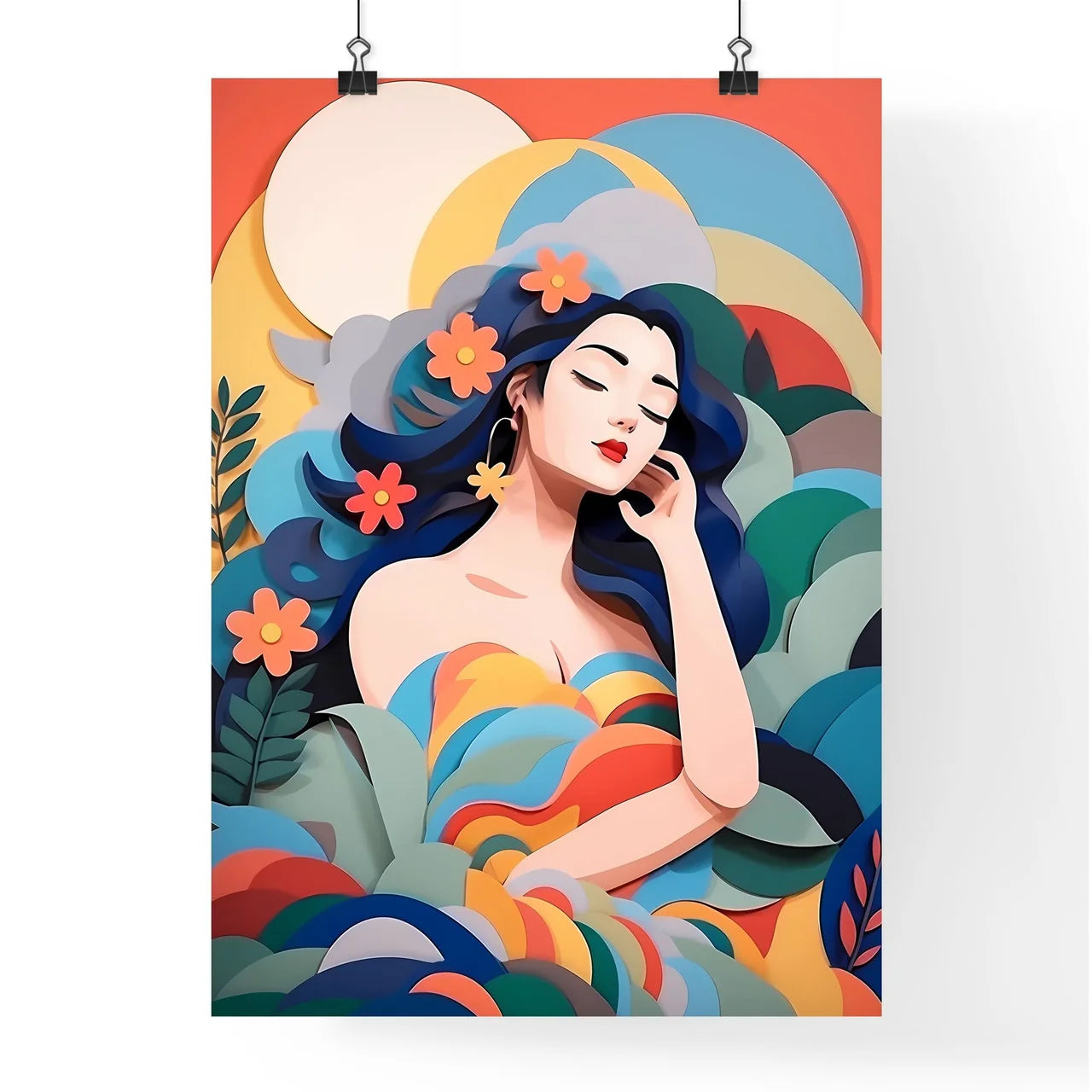 Woman With Blue Hair And Flowers In Her Hair Poster