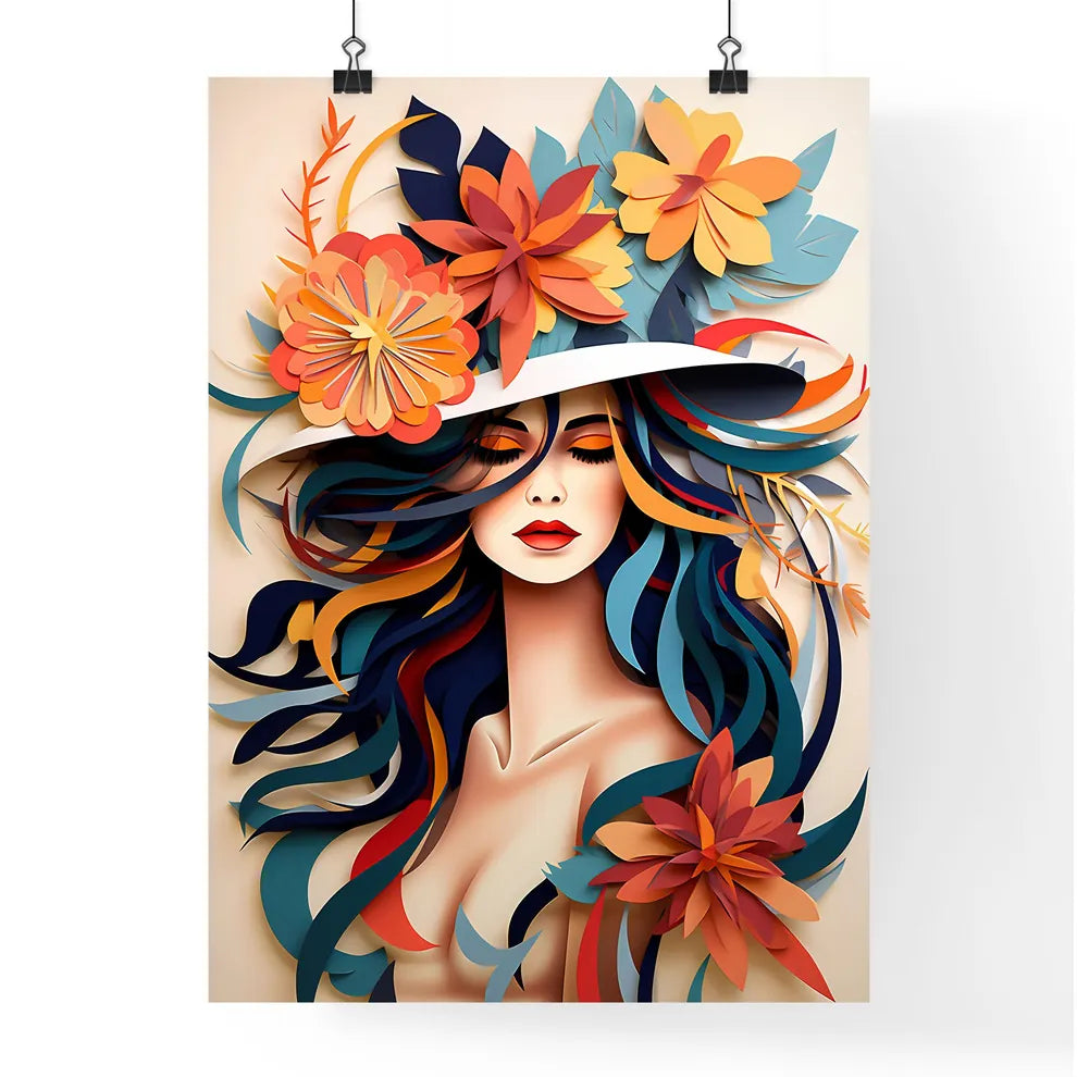 Woman With Colorful Hair And Flowers Art Pri Poster