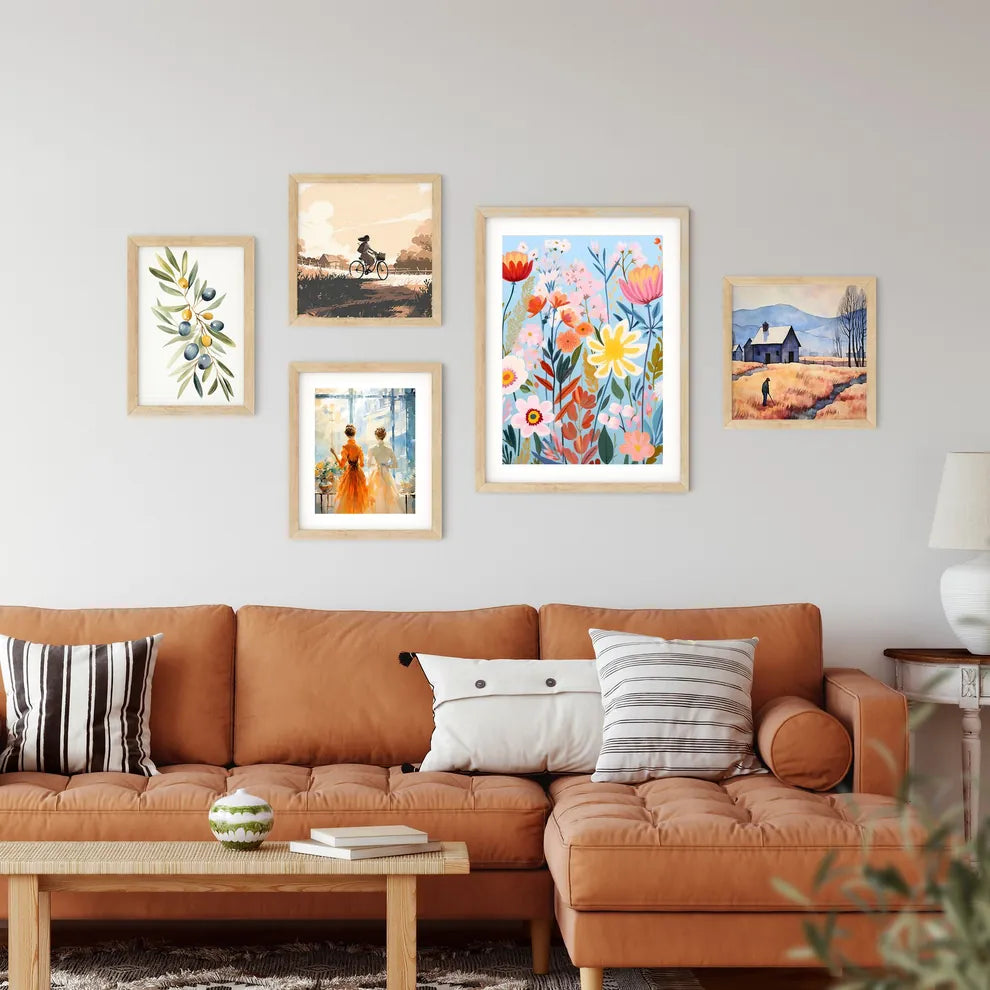 Painting Of Flowers And Leaves Art Prin Framed Print