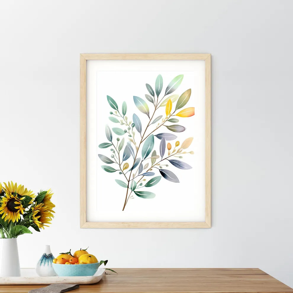 Colorful Leafy Branch With Leaves Art Prin - Kitchen Hangings
