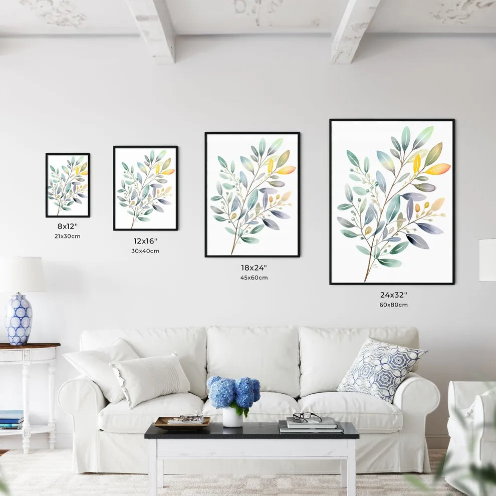 Colorful Leafy Branch With Leaves Art Prin Wall Art