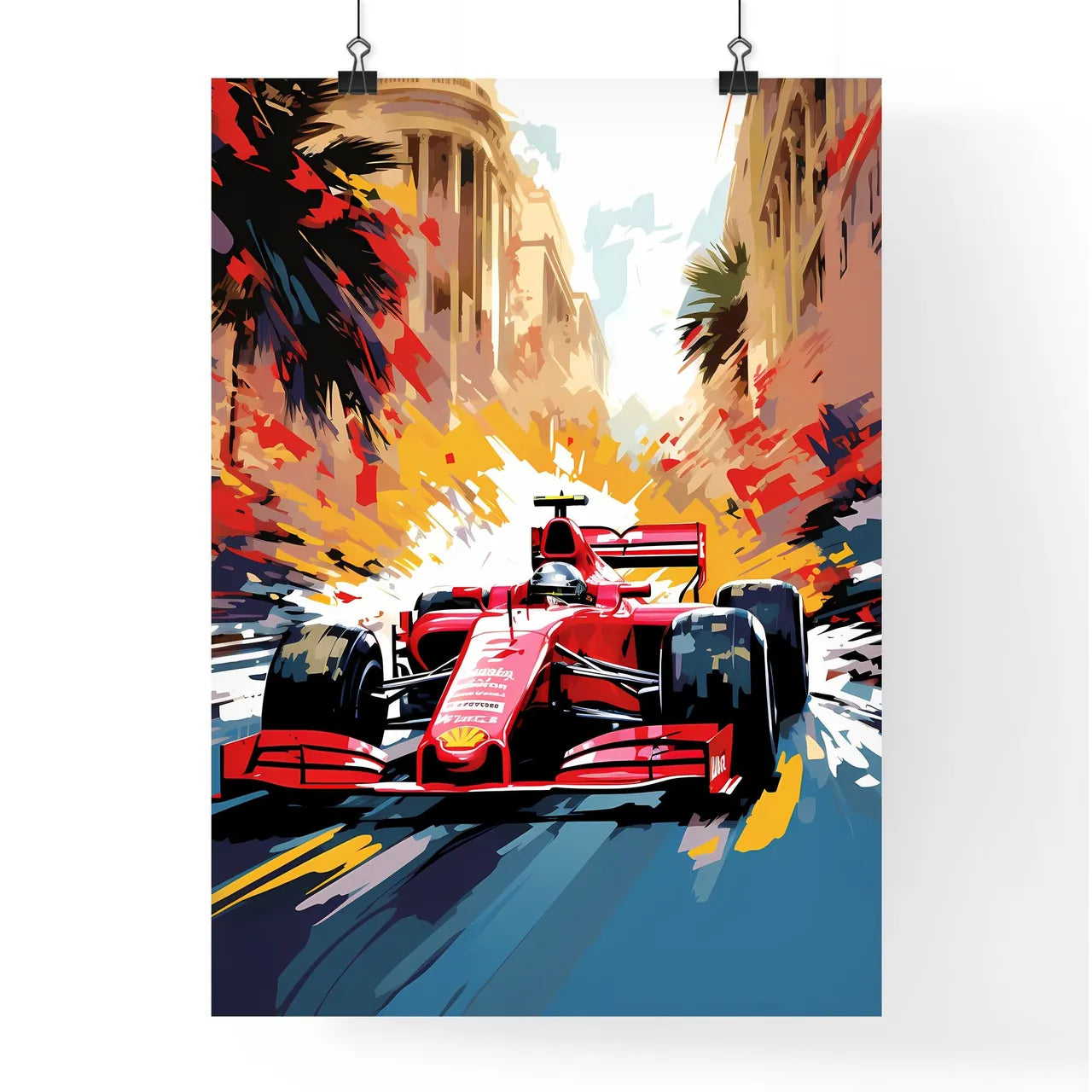 Red Race Car On A Road Art Prin Poster