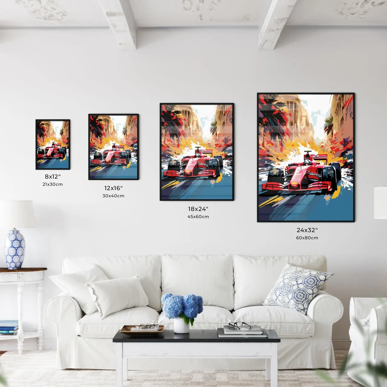 Red Race Car On A Road Art Prin Wall Art