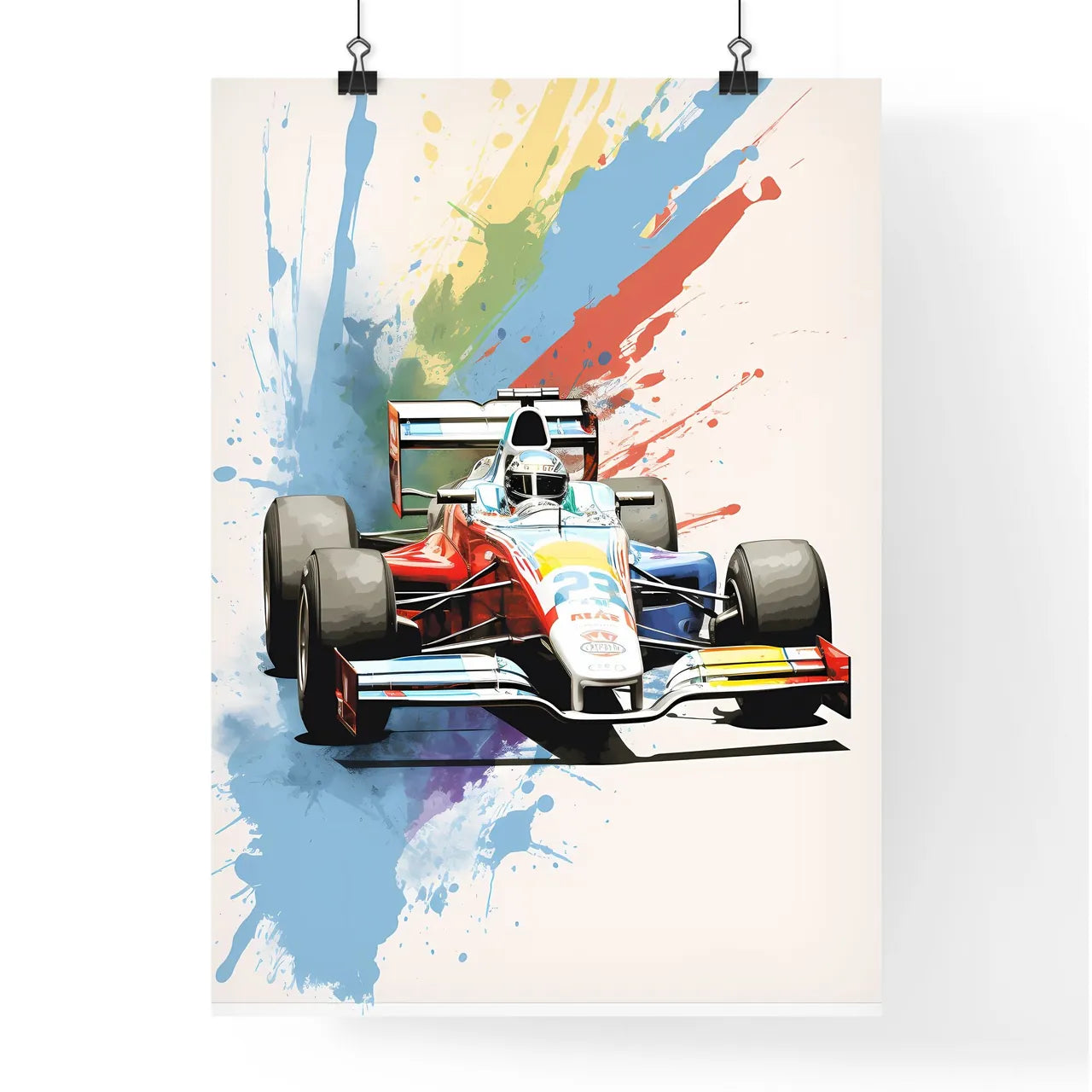 Race Car With Paint Splashes Art Prin Poster
