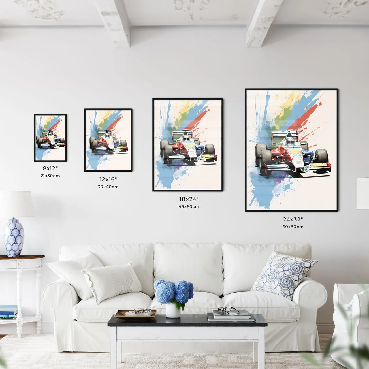 Race Car With Paint Splashes Art Prin Wall Art