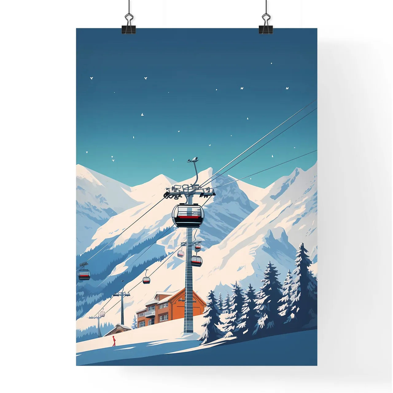 Cable Car In Front Of A Snowy Mountain Art P Poster