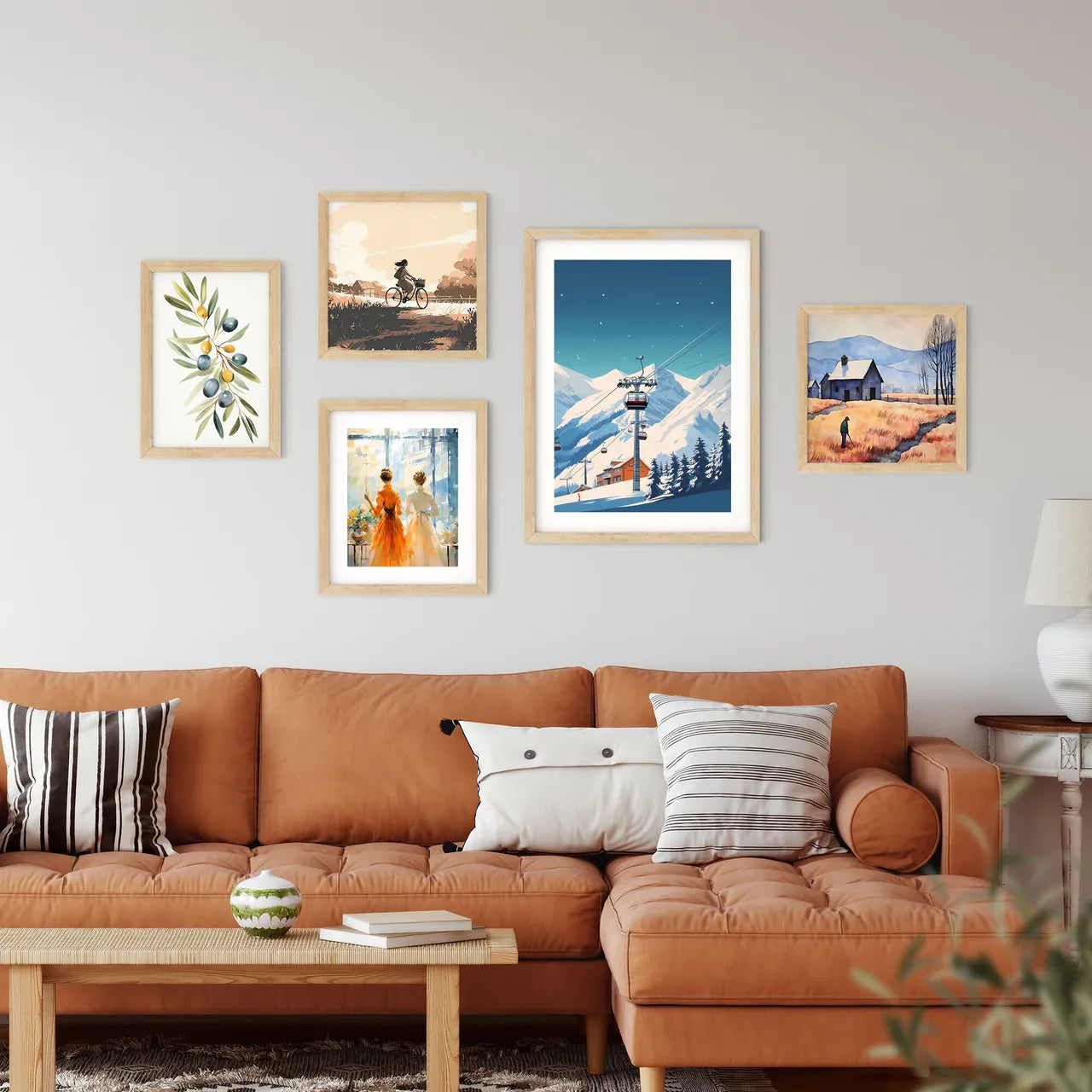 Cable Car In Front Of A Snowy Mountain Art P Framed Print