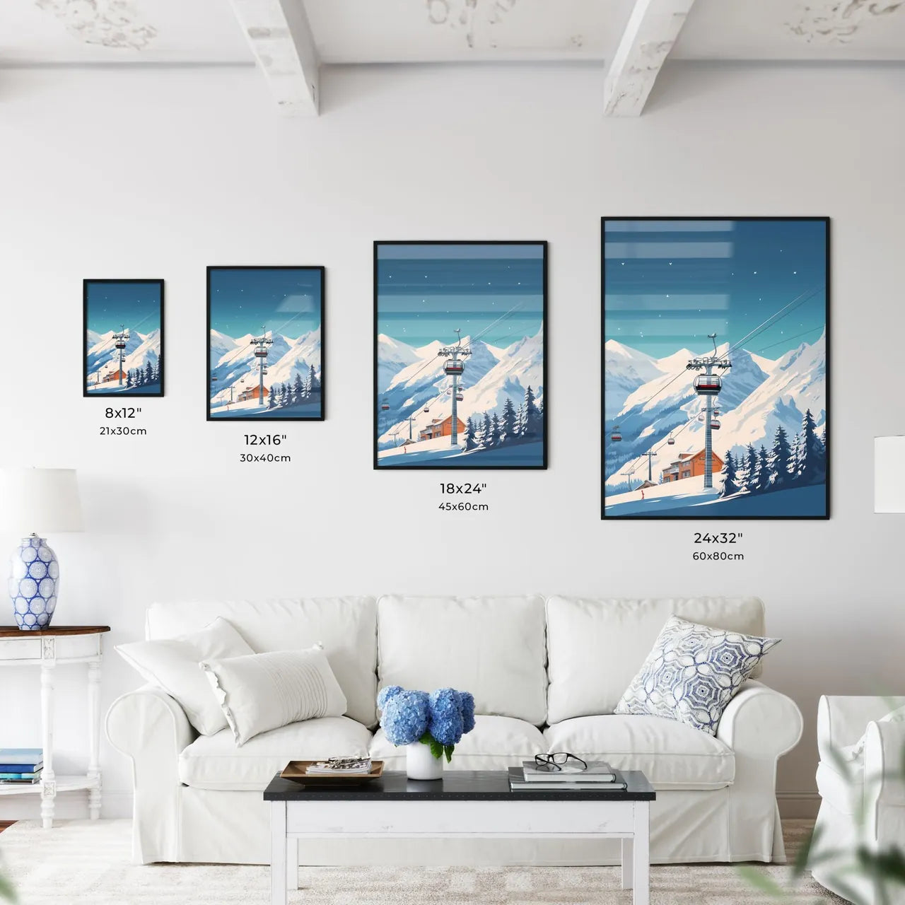 Cable Car In Front Of A Snowy Mountain Art P Wall Art