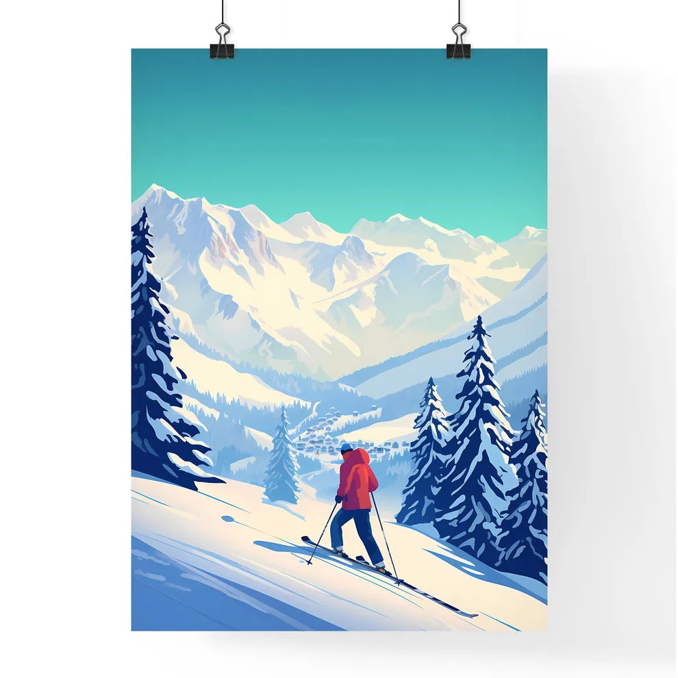 Person Skiing On A Snowy Mountain Art Prin Poster