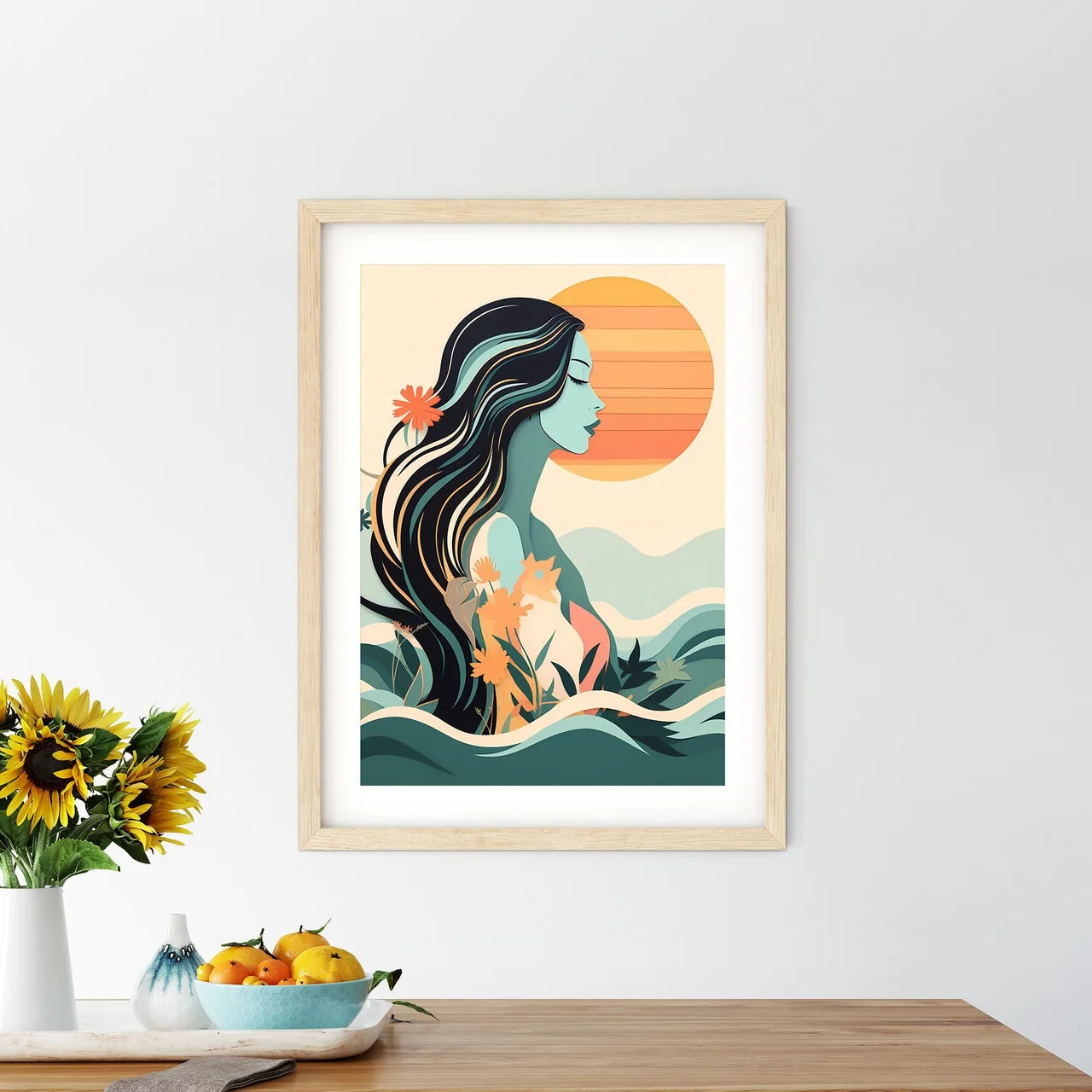Woman With Long Hair And Flowers In Front Of - Kitchen Hangings