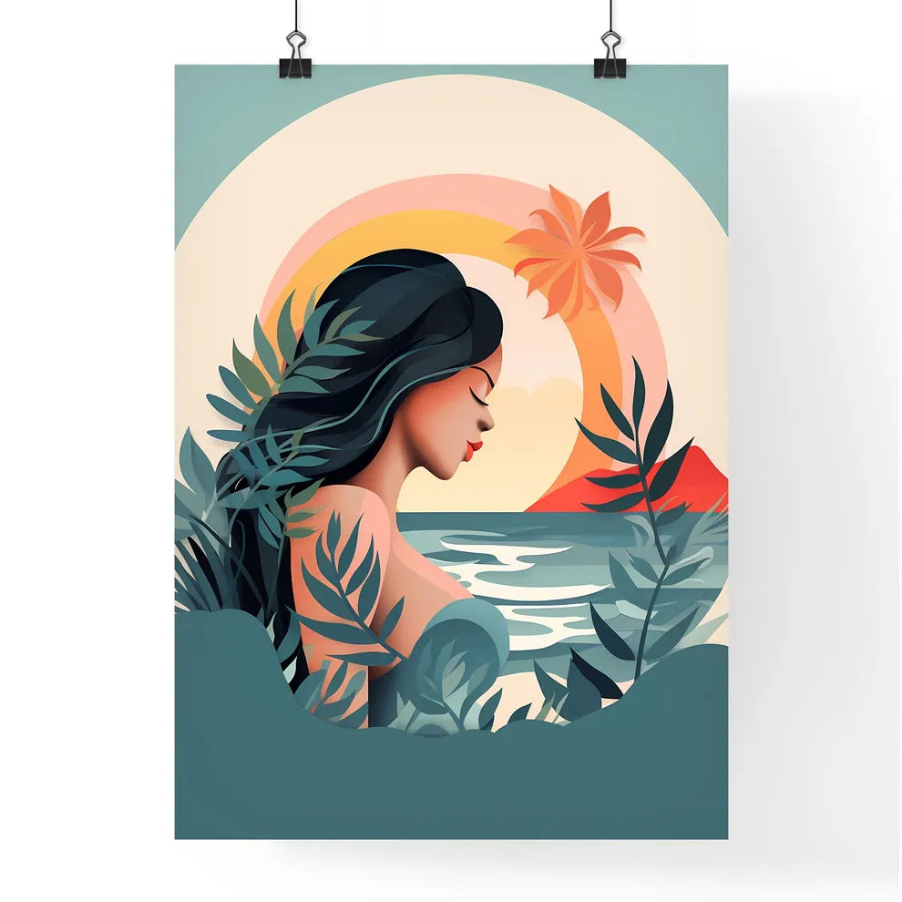 Woman With Her Eyes Closed In Front Of A Bea Poster