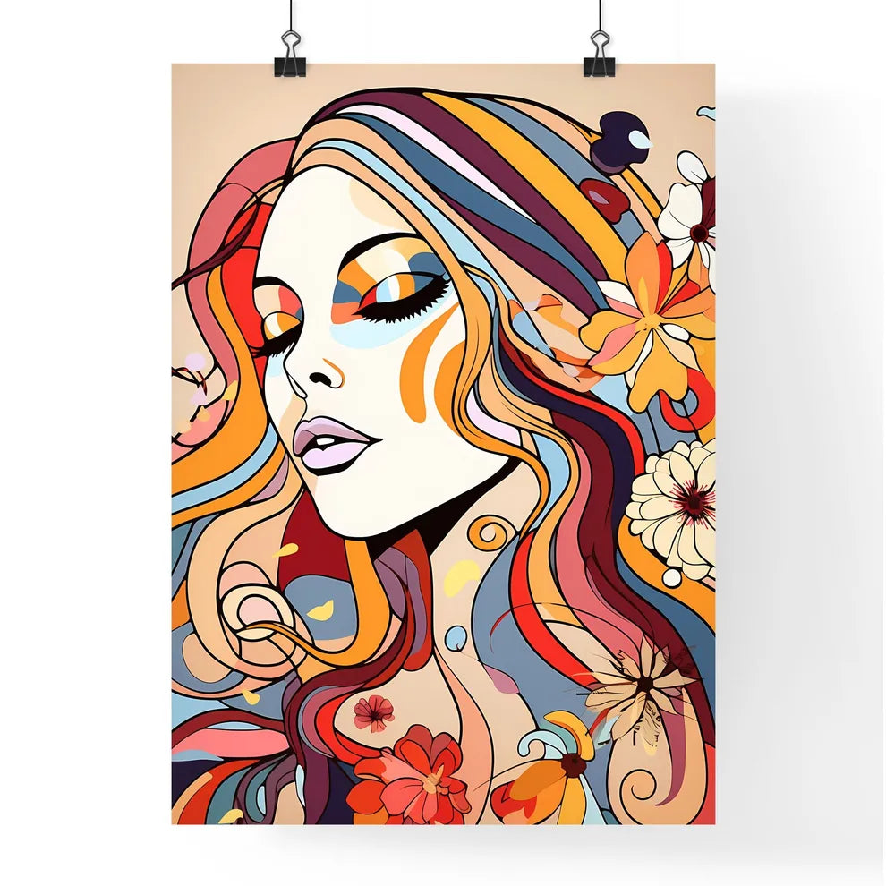 Woman With Colorful Hair And Flowers Art Pri Poster