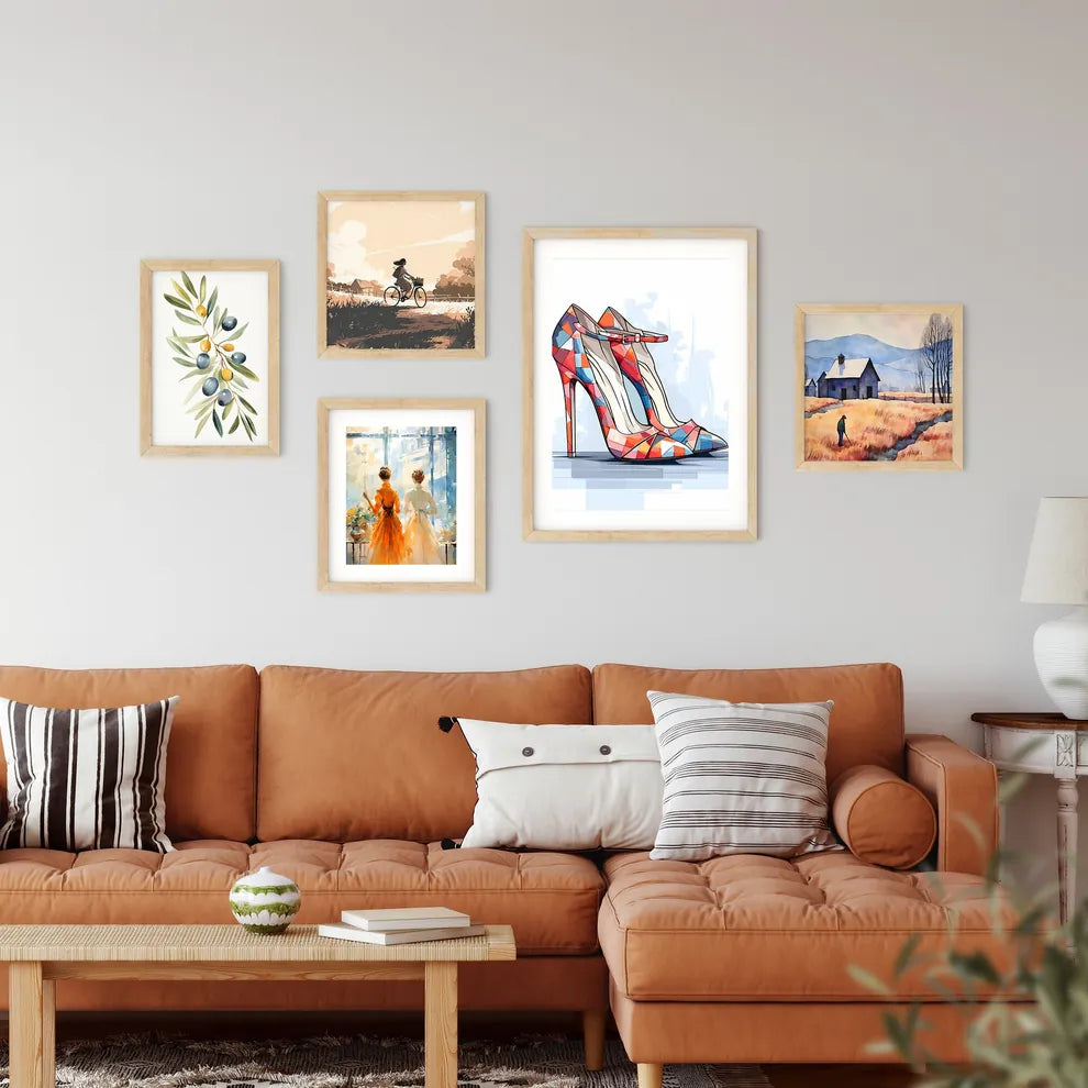 Colorful High Heeled Shoes Art Prin Framed Print