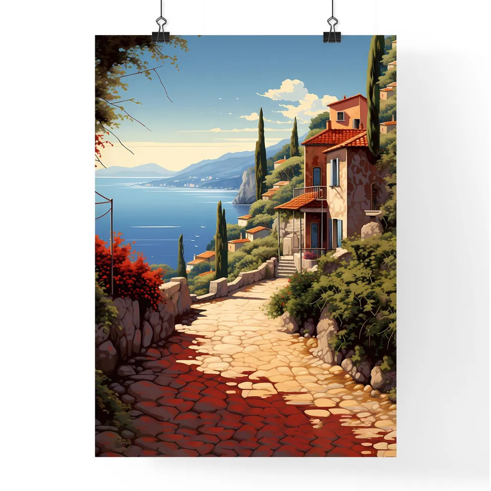 Stone Path With A Stone Walkway Leading To A Body Of Water Art Print Poster