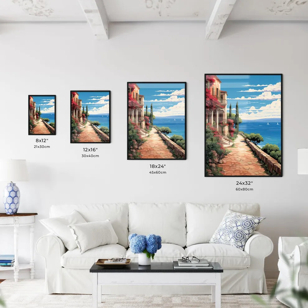 Path With A Building And Trees On It By The Water Art Print Interior Design