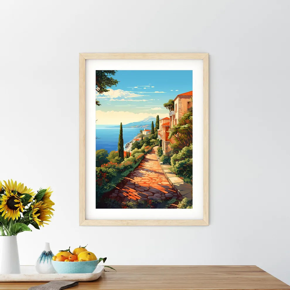 Stone Path With Trees And Buildings On The Side Of It Art Print Size Chart