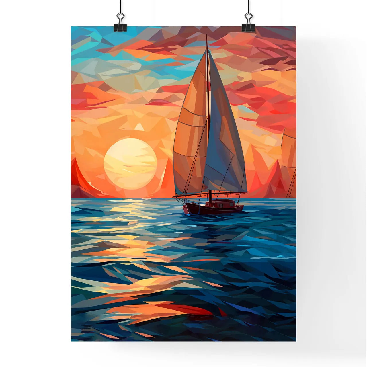 Painting Of A Sailboat In The Ocean Art Prin Poster