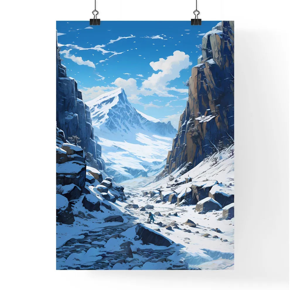 Snowy Mountain Landscape With A Person Walki Poster