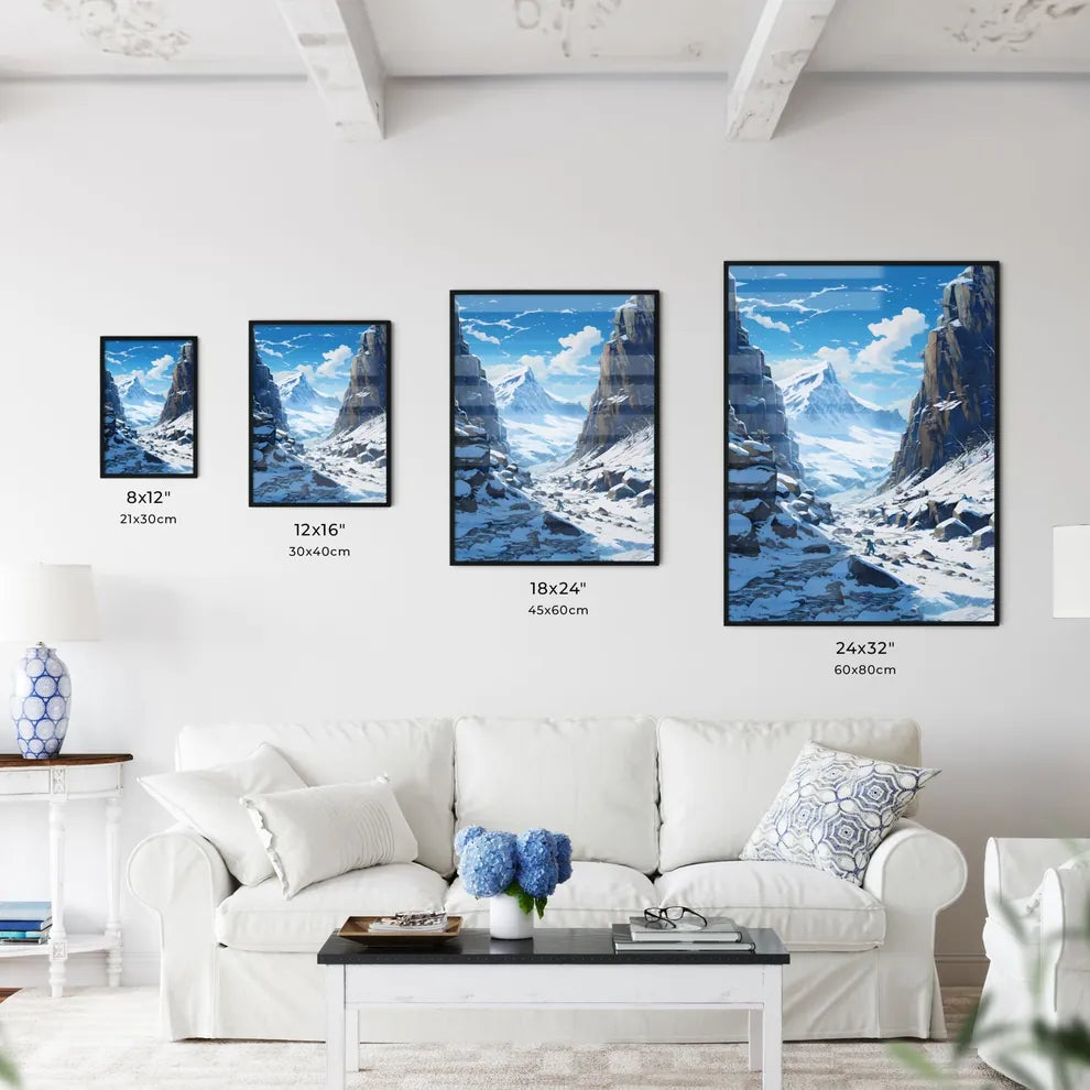 Snowy Mountain Landscape With A Person Walki Wall Art