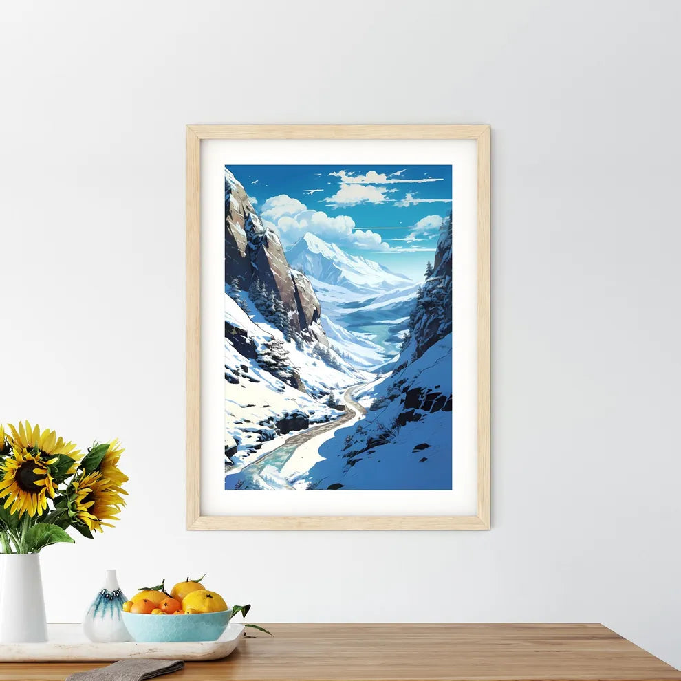 Snowy Mountain Landscape With A River And Tr - Kitchen Hangings
