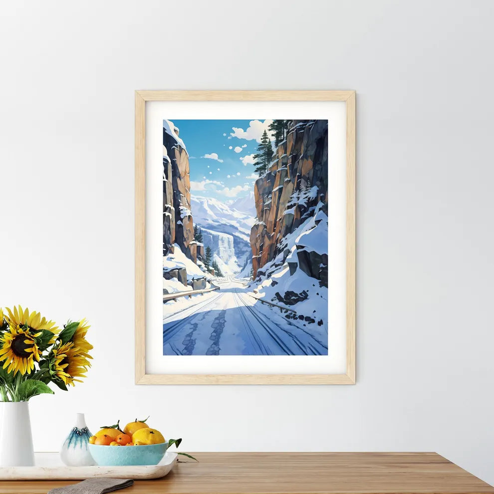 Snowy Mountain Road With Trees And Mountains - Kitchen Hangings