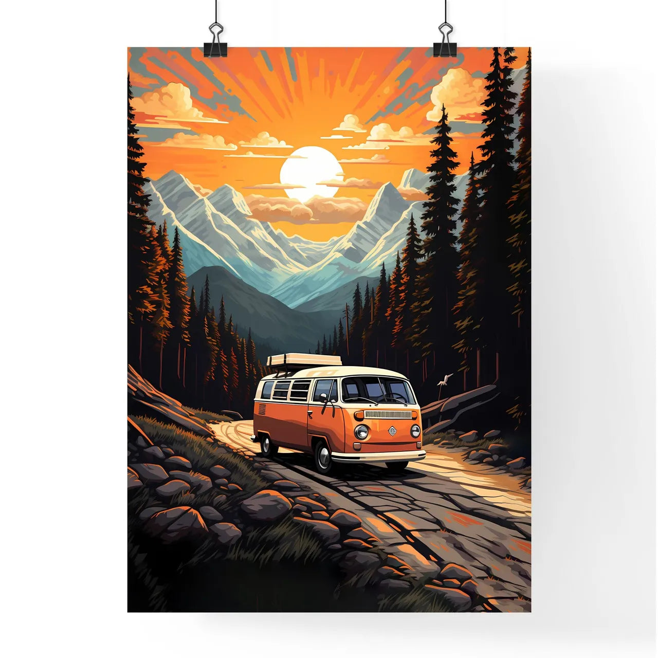 Van Driving On A Mountain Road Art Prin Poster