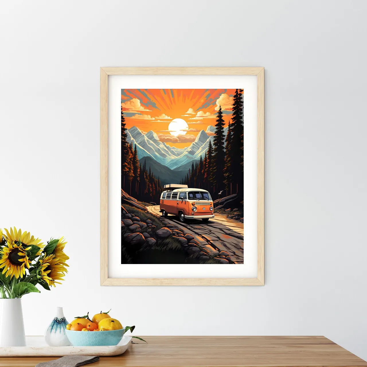 Van Driving On A Mountain Road Art Prin - Kitchen Hangings
