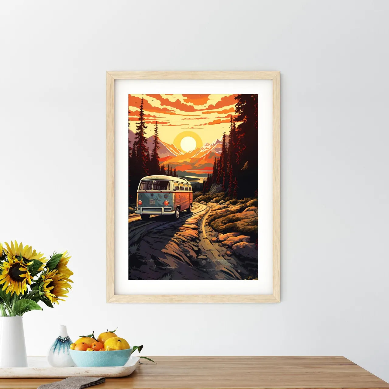 Van On A Road In A Forest Art Prin - Kitchen Hangings