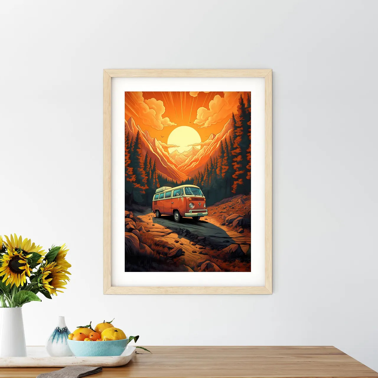 Van On A Road In A Forest Art Prin - Kitchen Hangings