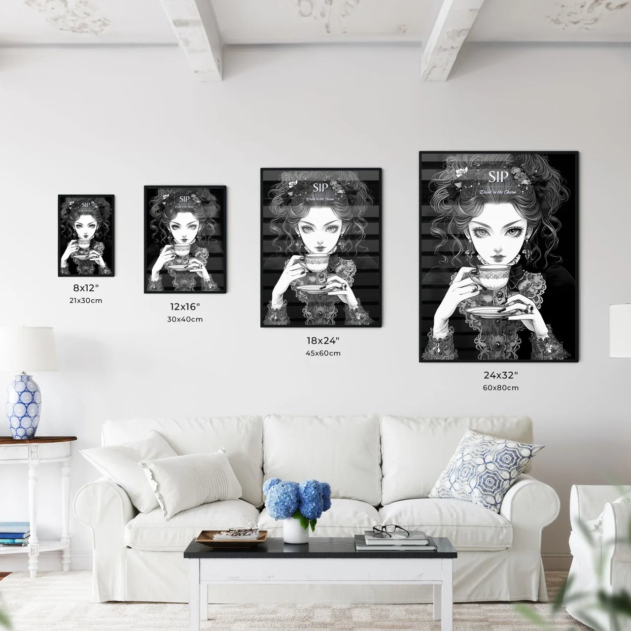 Cartoon Of A Woman Holding A Tea Cup Art Pri - Kitchen Hangings