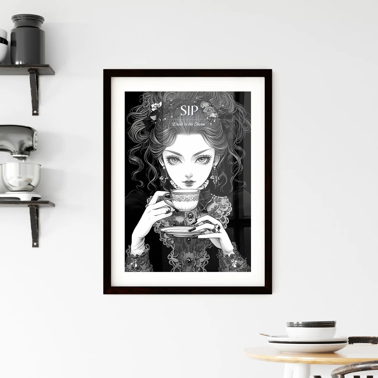 Cartoon Of A Woman Holding A Tea Cup Art Pri Framed Print