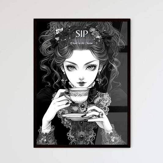 Cartoon Of A Woman Holding A Tea Cup Art Pri - Framed Art Print